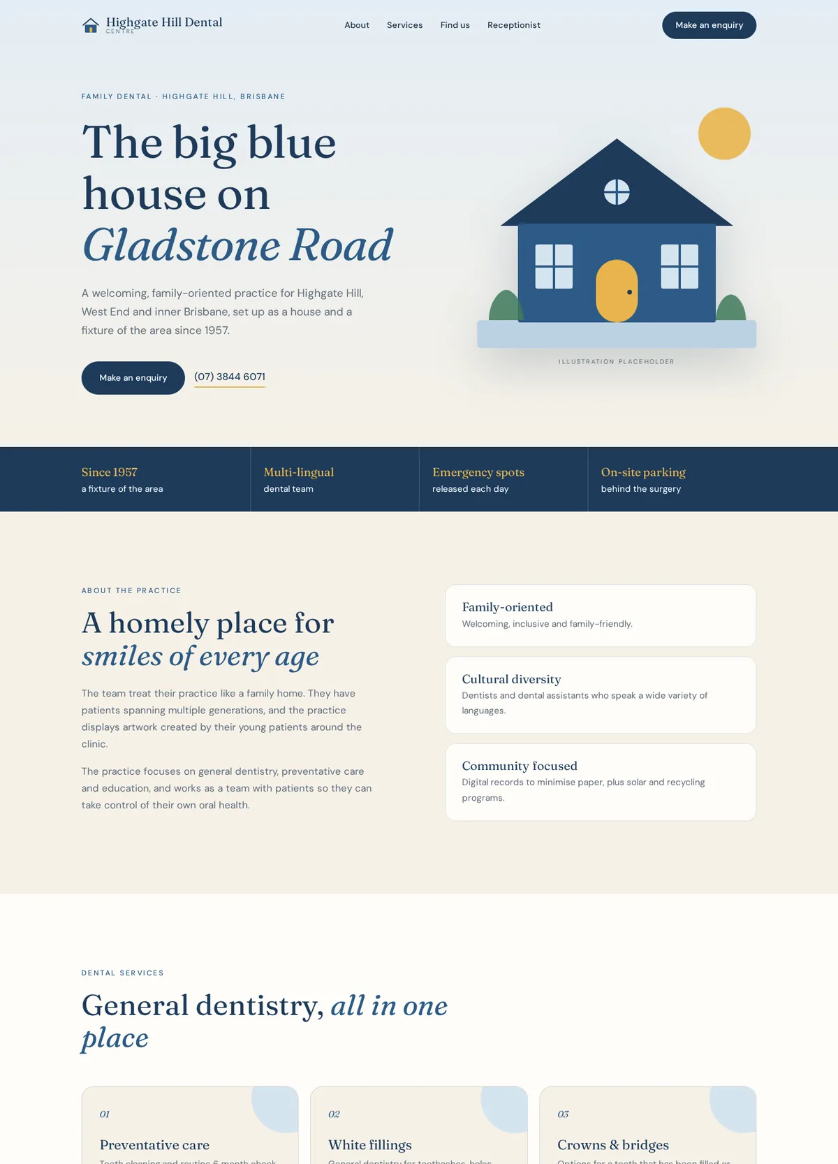 Concept sample homepage for a dental practice, in soft blue